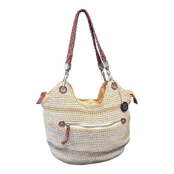 The Sak Indio Handwoven Straw Shoulder Bag Braided Leather Straps Purse Crochet - Picture 4 of 12